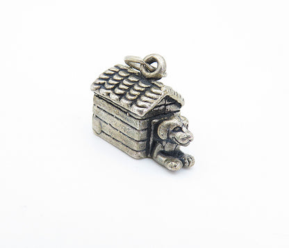 925 Sterling Silver  Vintage  Petite Dark Tone Dog In Dog House Pendant PT4950