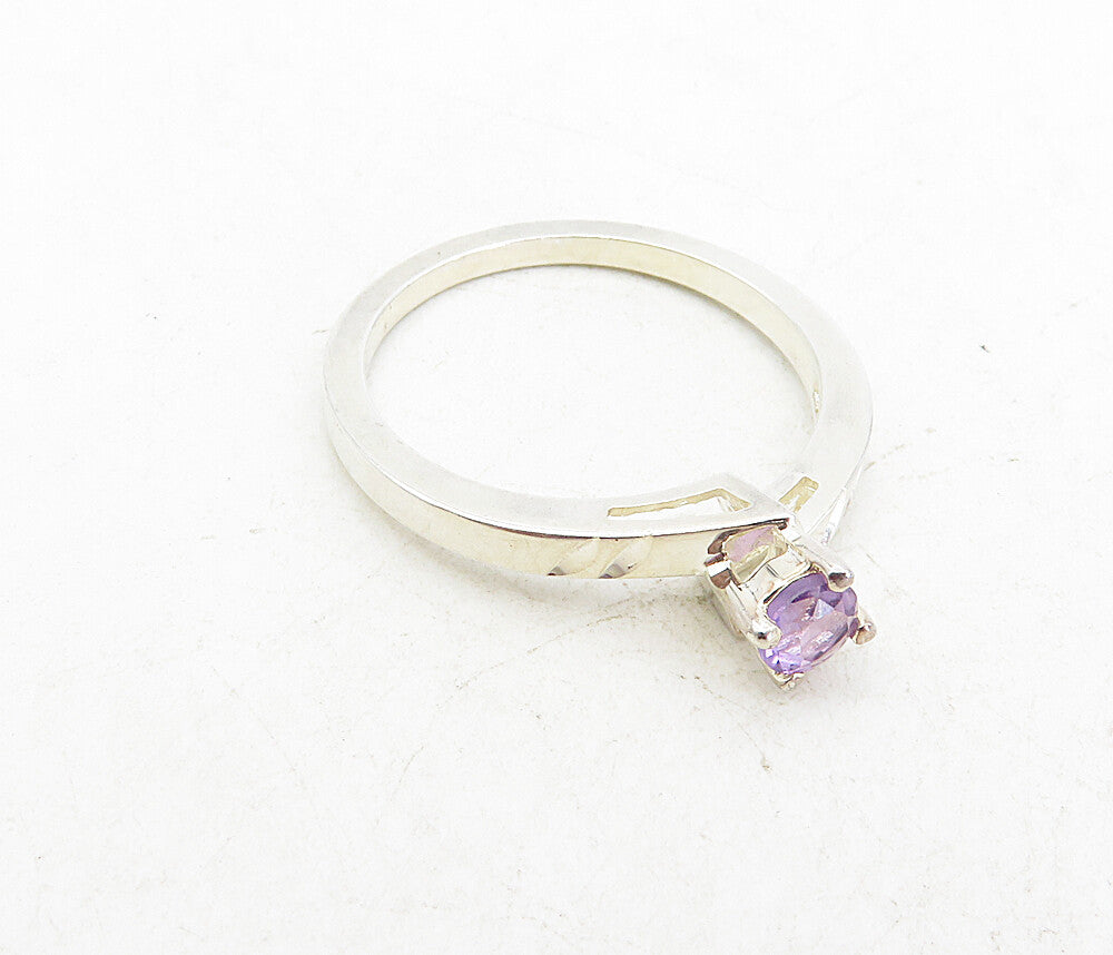 925 Sterling Silver  Prong Set Amethyst Diamond Cut Solitaire Ring Sz 8 RG8727