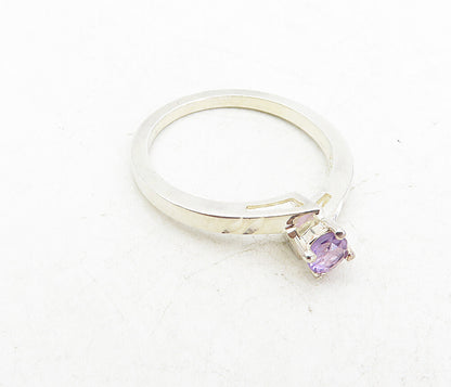 925 Sterling Silver  Prong Set Amethyst Diamond Cut Solitaire Ring Sz 8 RG8727