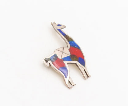 PERU 925 Silver  Vintage Blue Red Enameled Cutout Sheep Brooch Pin  BP10298