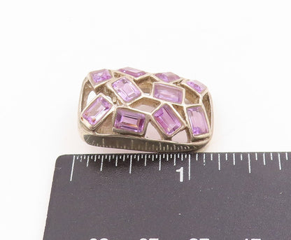 925 Sterling Silver Vintage Pendant Amethyst Geometric Cluster Charm  PT25365