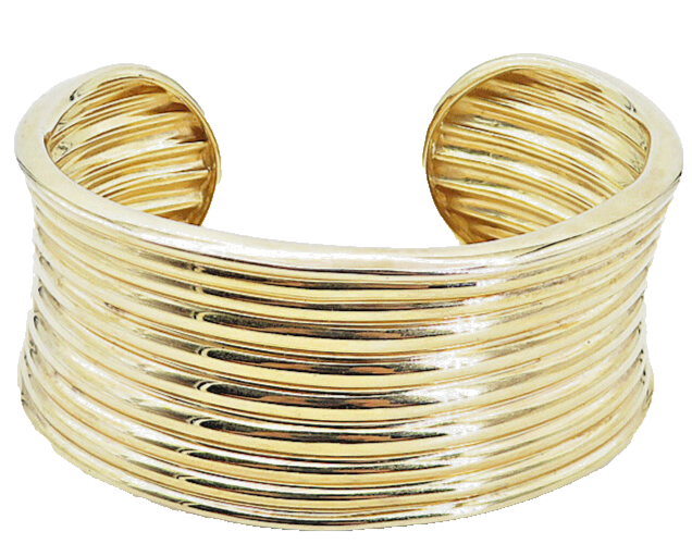 ROSS SIMON 925 Sterling Silver Shiny Gold Plated Ribbed Cuff Bracelet BT3577
