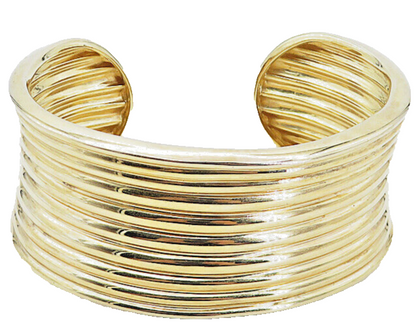ROSS SIMON 925 Sterling Silver Shiny Gold Plated Ribbed Cuff Bracelet BT3577