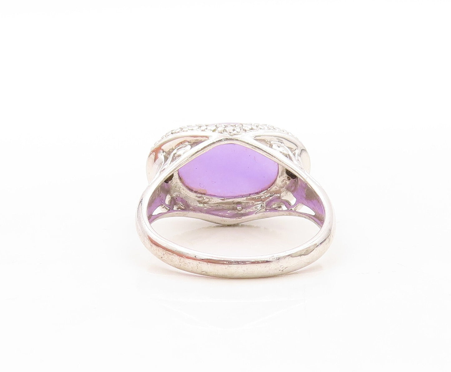 925 Sterling Silver Vintage Ring Designer Purple Chalcedony & CZ  Sz 8  RG31069