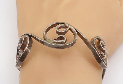 MEXICO 925 Silver  Vintage Dark Tone Baroque Swirl Cuff Bracelet  BT2991