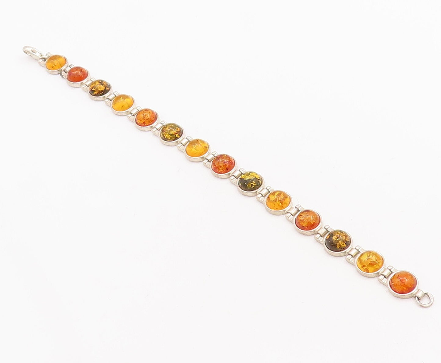 925 Sterling Silver Vintage Bracelet Round Honey Amber Hinged Links  BT10667