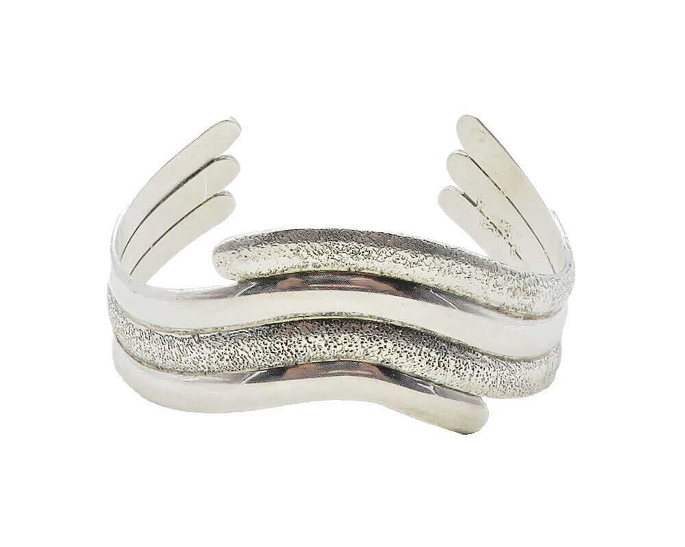 925 Sterling Silver  Vintage Shiny Textured Stacked Cuff Bracelet  BT4790