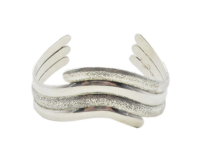 925 Sterling Silver  Vintage Shiny Textured Stacked Cuff Bracelet  BT4790
