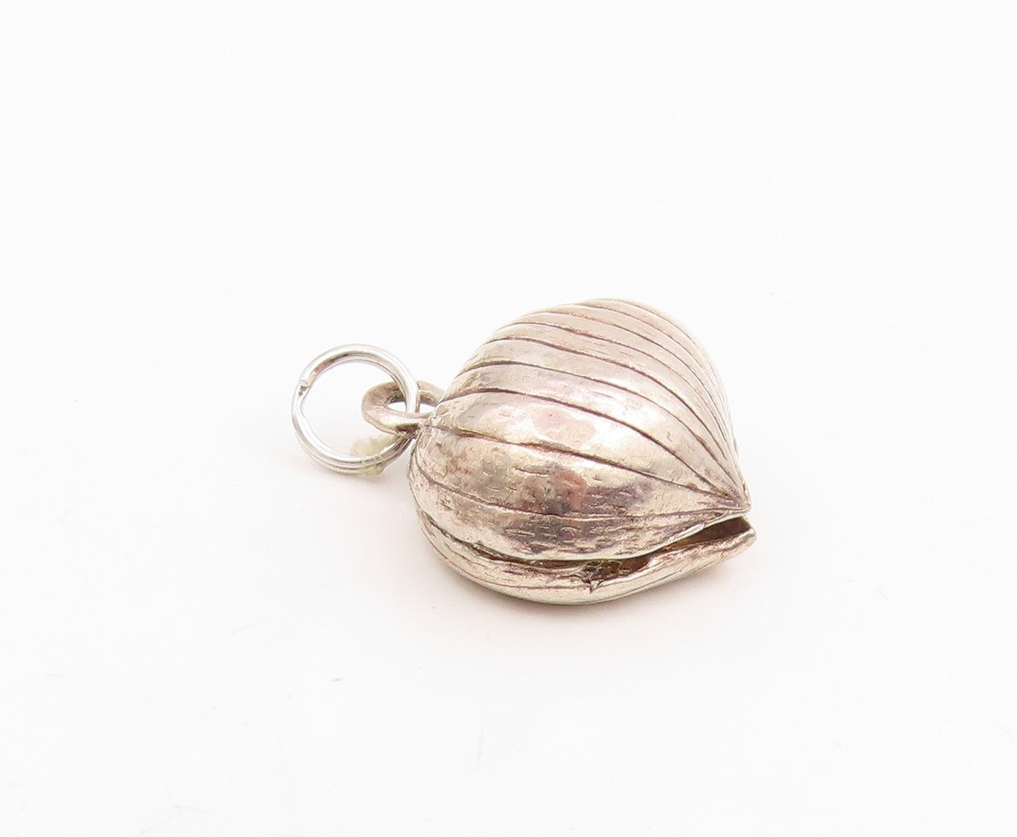 925 Sterling Silver Vintage Pendant Ribbed Puffy Nautical Seashell Charm PT25753