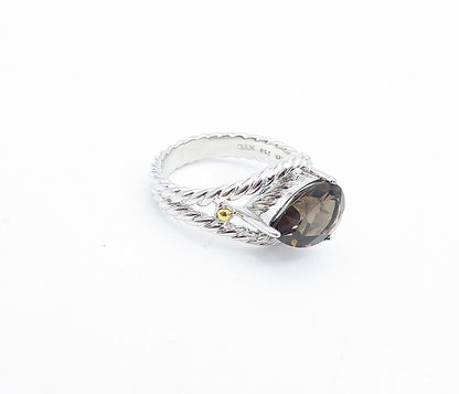 925 Sterling Silver  Tear Drop Smoky Topaz Twist Cocktail Ring Sz 7  RG3939