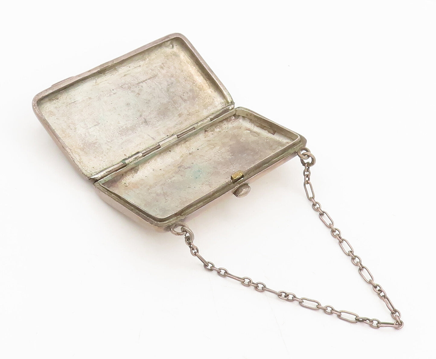 925 Sterling Silver Vintage Pill Box Large European Antique Etched Purse  TR3691