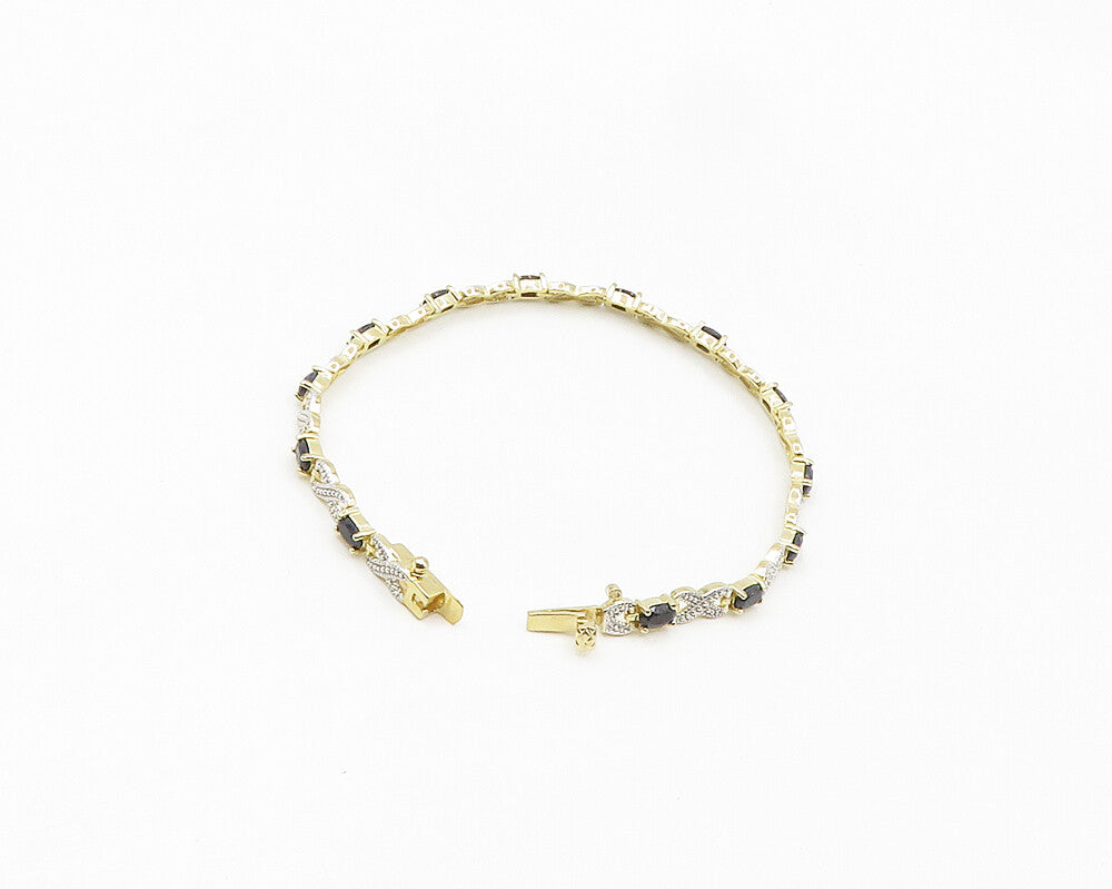 925 Sterling Silver  Sapphire Gold Plated Two Tone XO Chain Bracelet  BT7645