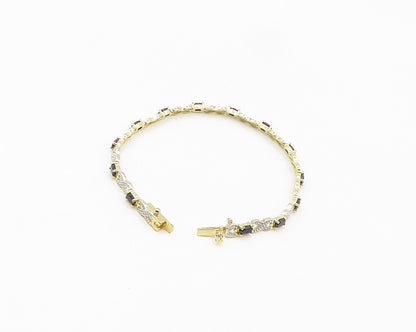 925 Sterling Silver  Sapphire Gold Plated Two Tone XO Chain Bracelet  BT7645