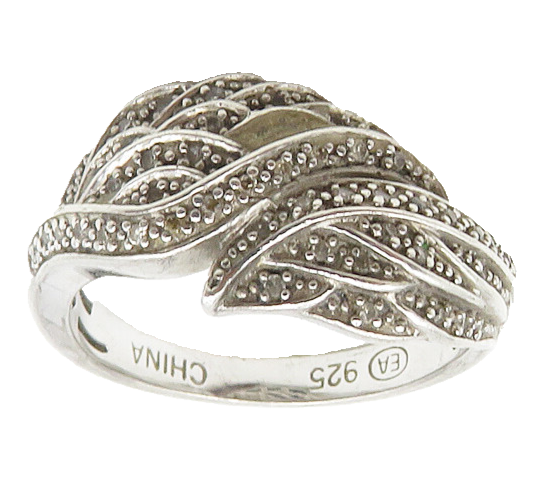 925 Silver  Vintage Genuine Diamonds Angel Wings Motif Band Ring Sz 8  RG18673