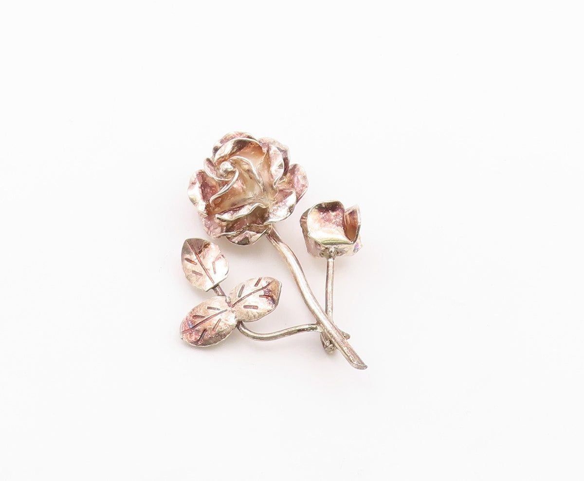 MEXICO 925 Sterling Silver  Vintage Sculpted Single Flower Brooch Pin  BP6592