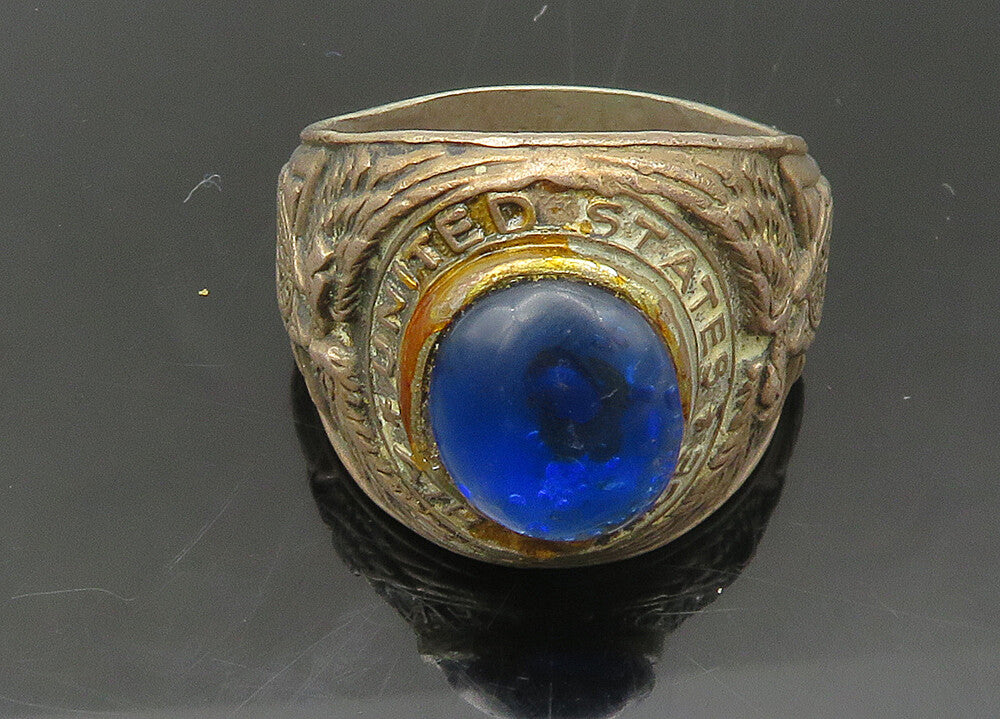925 Silver  Vintage Antique Blue Stone US Air Force Band Ring Sz 10  RG22045