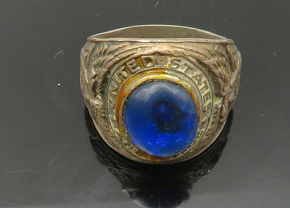 925 Silver  Vintage Antique Blue Stone US Air Force Band Ring Sz 10  RG22045