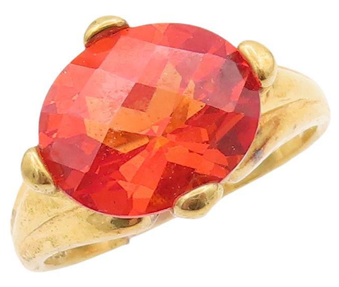 925 Sterling Silver Vintage Ring Gold Plated Solid Oval Cut Red CZ  Sz 8 RG28192