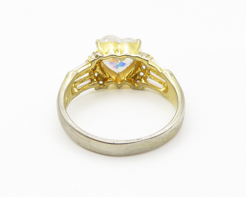 925 Sterling Silver  Cubic Zirconia Heart Gold Plated Band Ring Sz 7  RG14818
