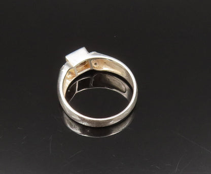 925 Silver  Vintage Inlaid Smoky Quartz & Topaz Swirl Ring Sz 9  RG25517