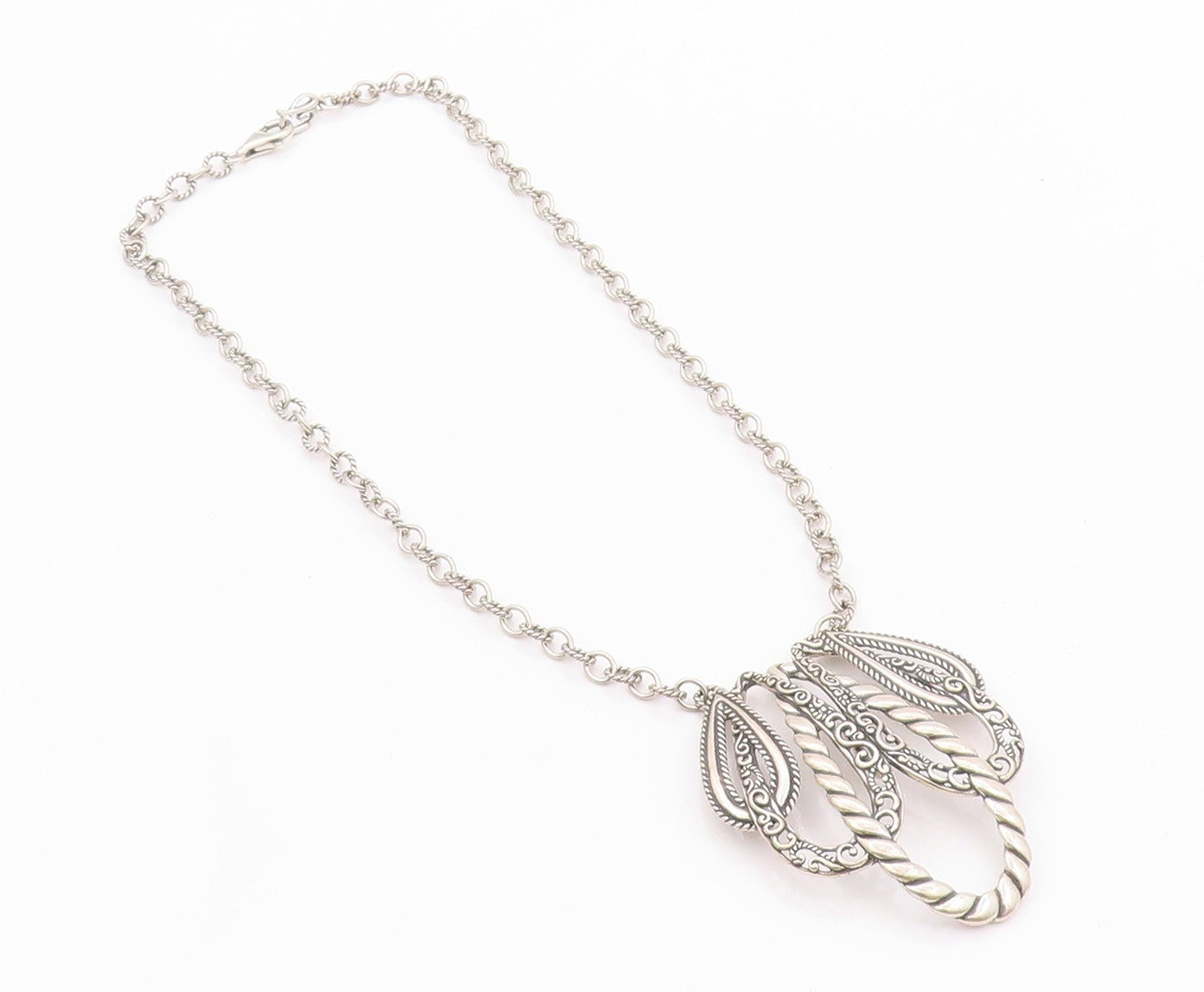 925 Sterling Silver Vintage Necklace CAROLYN POLLACK Swirly Designer Cut  NE4504