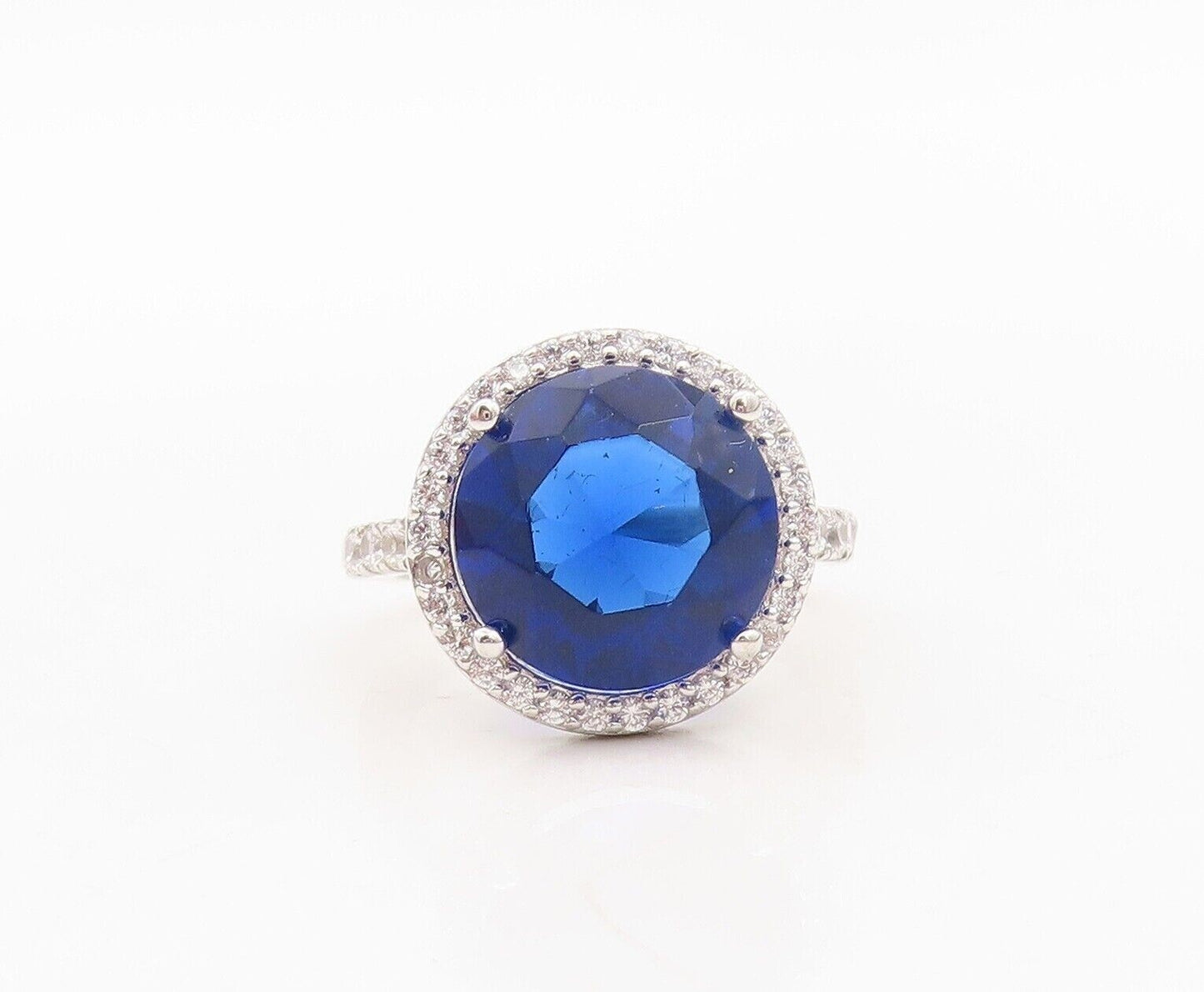 925 Sterling Silver Vintage Ring Round Cut Sapphire Halo Topaz Sz 7  RG30267