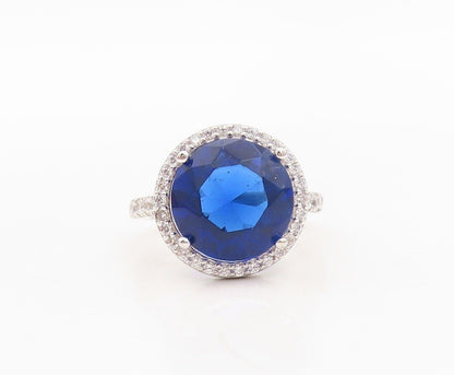925 Sterling Silver Vintage Ring Round Cut Sapphire Halo Topaz Sz 7  RG30267