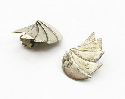 925 Sterling Silver  Vintage Dark Tone Modernist Non Pierce Earrings  EG6669