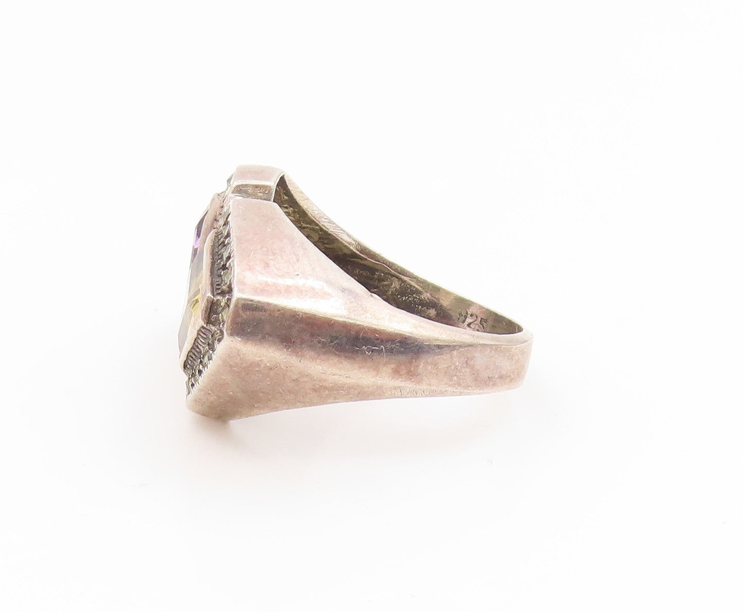 925 Sterling Silver Vintage Ring Amethyst & Citrine Geometric Band Sz 6 RG35175