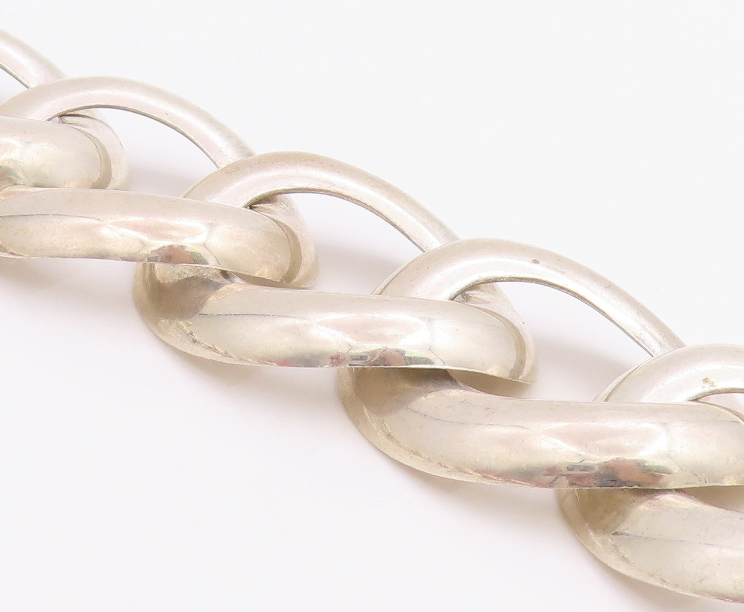 925 Sterling Silver Vintage Necklace MEXICO Chunky Oval Cuban Link Choker NE4788