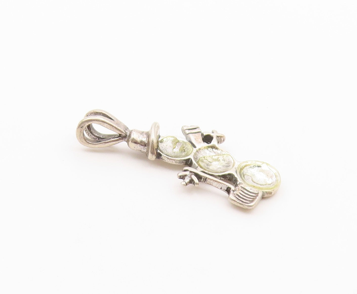 925 Sterling Silver  Vintage Shiny Winter Snowman With Shovel Pendant  PT17384