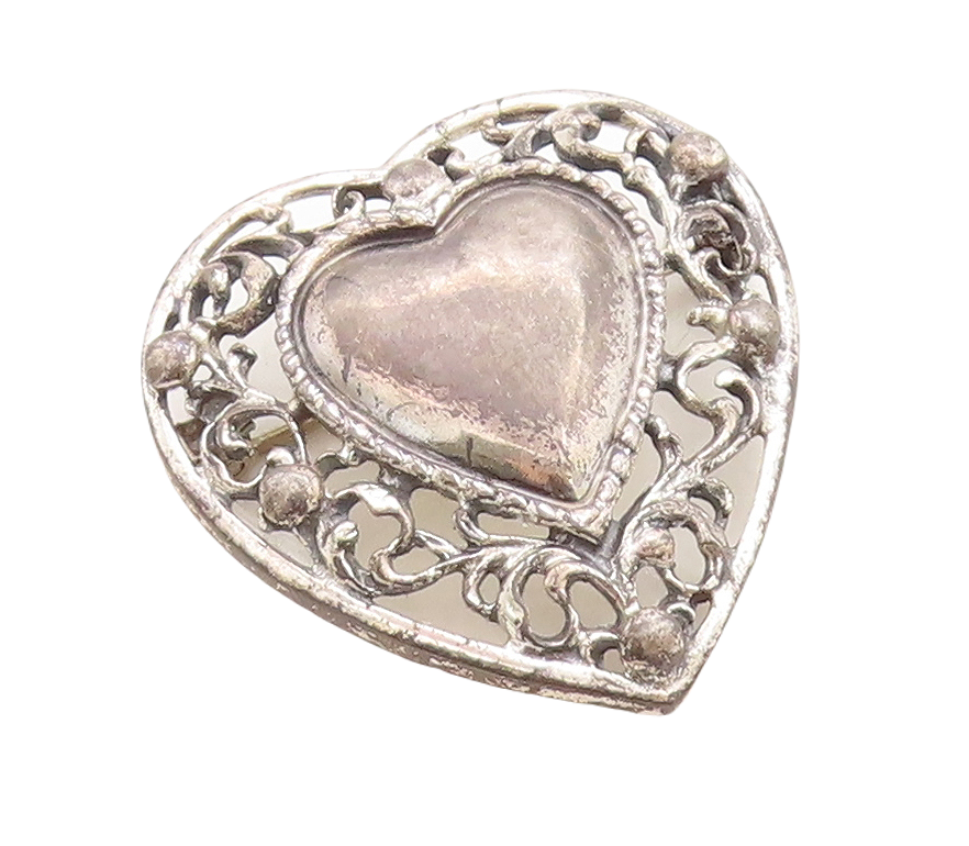 925 Sterling Silver Vintage Brooch Pin JEWELART Floral Bordered Heart  BP11355