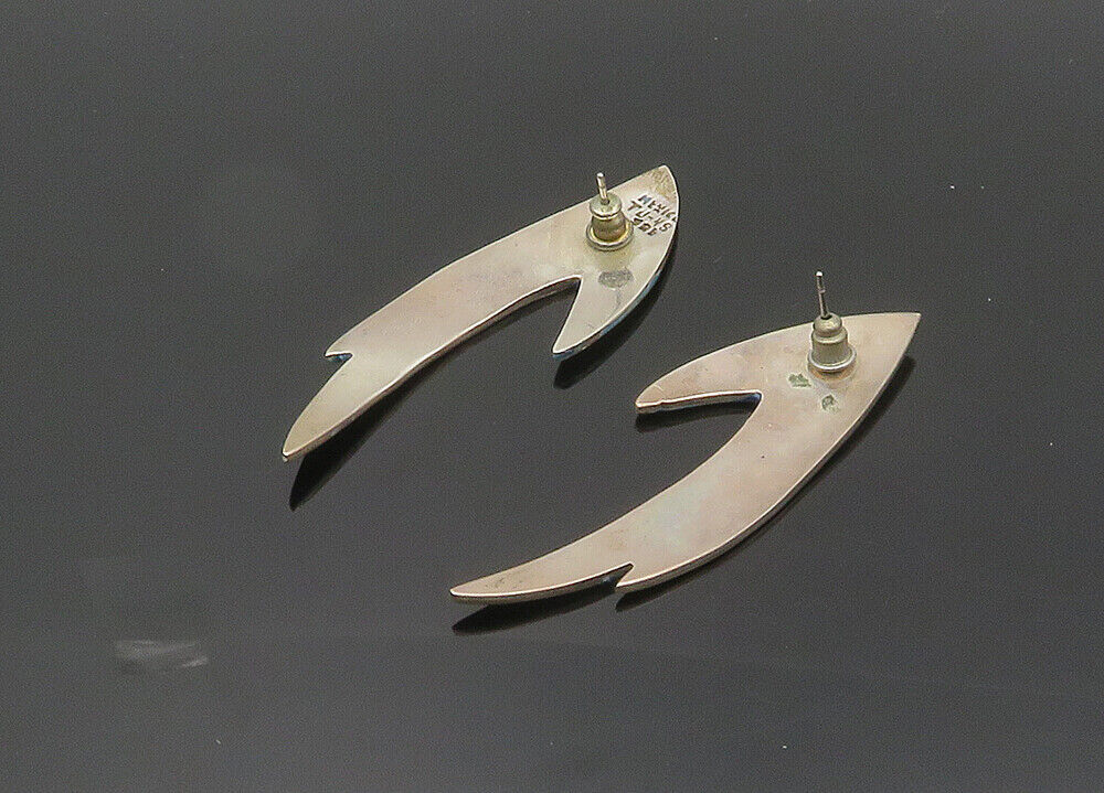 MEXICO 925 Silver  Vintage Inlaid Crushed Turquoise Dangle Earrings  EG10022