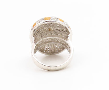 925 Sterling Silver Vintage Ring CZ Two Tone Sunburst Dome Band  Sz 8.5  RG35249