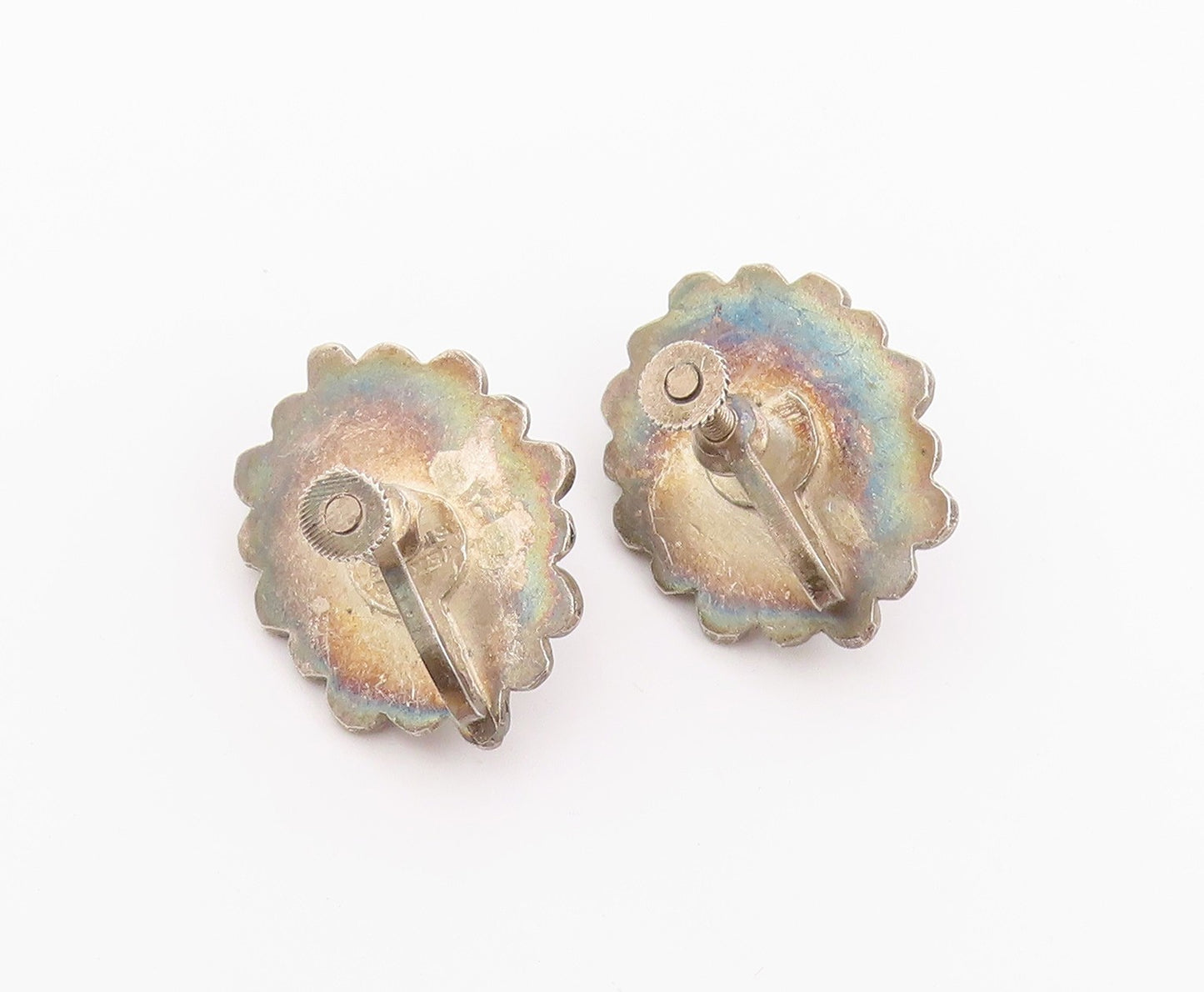 925 Sterling Silver Vintage Earrings MEXICO Cabochon Jade Screw Back  EG14449