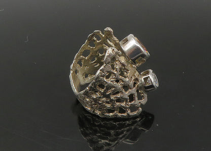925 Silver  Vintage Cubic Zirconia & Citrine Sculpted Band Ring Sz 8.5 RG22387