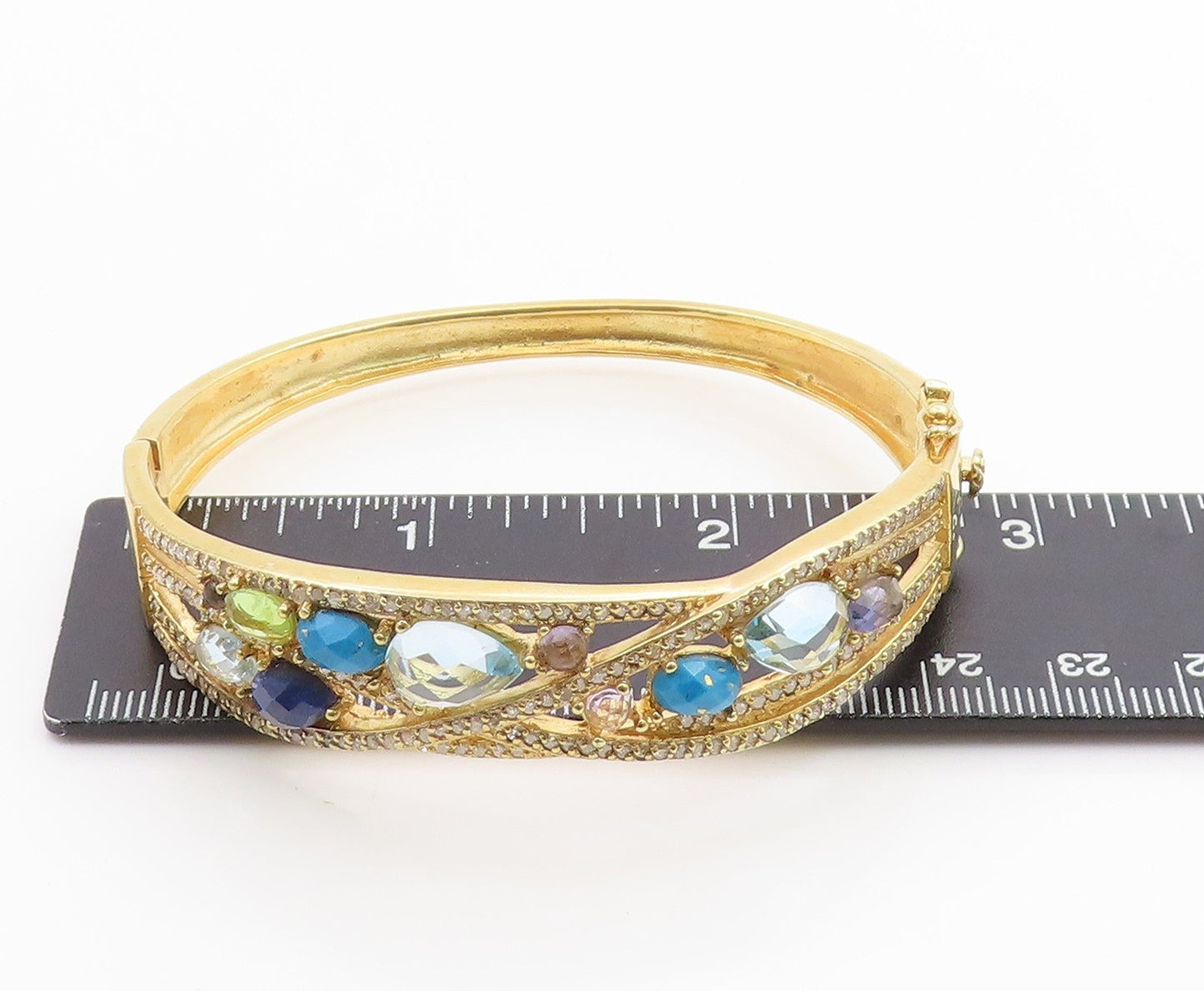 925 Sterling Silver Vintage Bracelet Gold Plated Real Diamonds Gemstone  BT12006