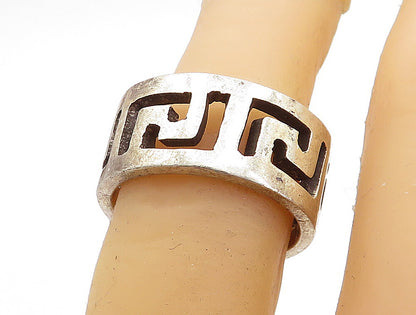 MEXICO 925 Sterling Silver  Vintage Dark Tone Greek Key Band Ring Sz 7  RG5790