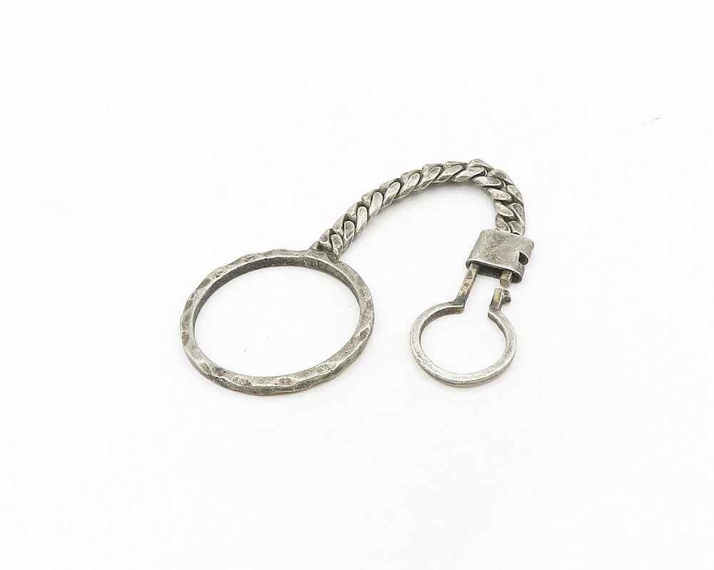 925 Sterling Silver  Vintage Dark Tone Open Circle Curb Link Key Chain  TR2407