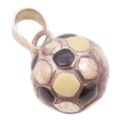 925 Sterling Silver  Vintage Enamel Soccer Ball Sport Drop Pendant  PT19932