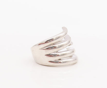 925 Sterling Silver Vintage Ring Modernist Solid Cutout Spikes   Sz 7.5  RG29103