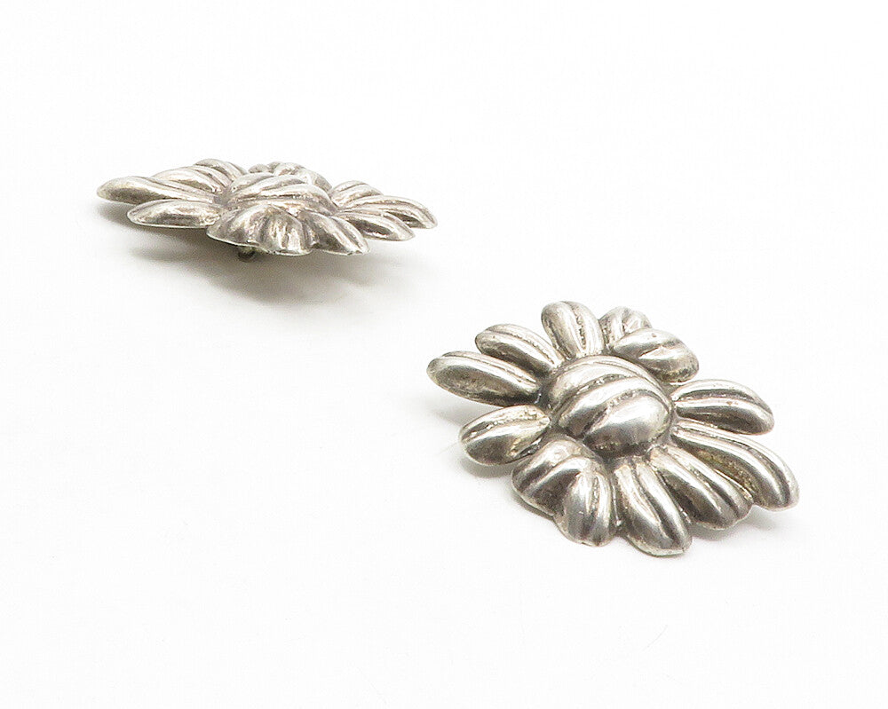 MEXICO 925 Sterling Silver  Vintage Flower Motif Non Pierce Earrings  EG6907