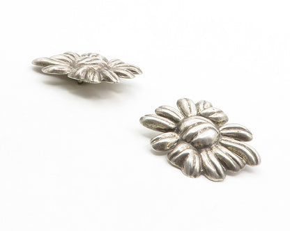 MEXICO 925 Sterling Silver  Vintage Flower Motif Non Pierce Earrings  EG6907