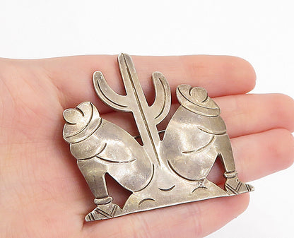 MEXICO 925 Sterling Silver  Vintage Cactus Desert Scene Brooch Pin  BP1674