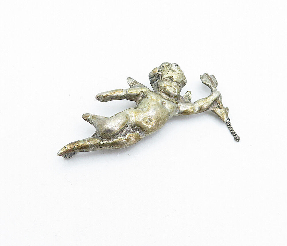 925 Sterling Silver  Vintage Antique Dark Tone Baby Angel Brooch Pin  BP2441