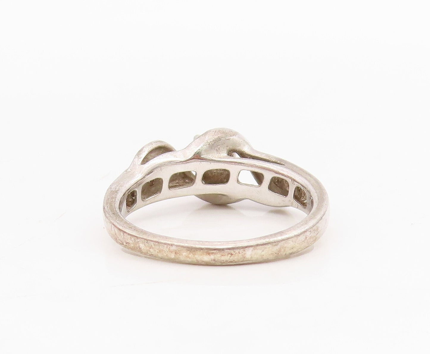925 Sterling Silver Vintage Ring Designer Cut Diamonds Inlay  Sz 6.5  RG31723
