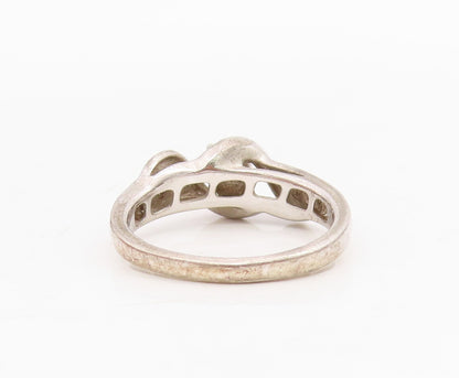 925 Sterling Silver Vintage Ring Designer Cut Diamonds Inlay  Sz 6.5  RG31723