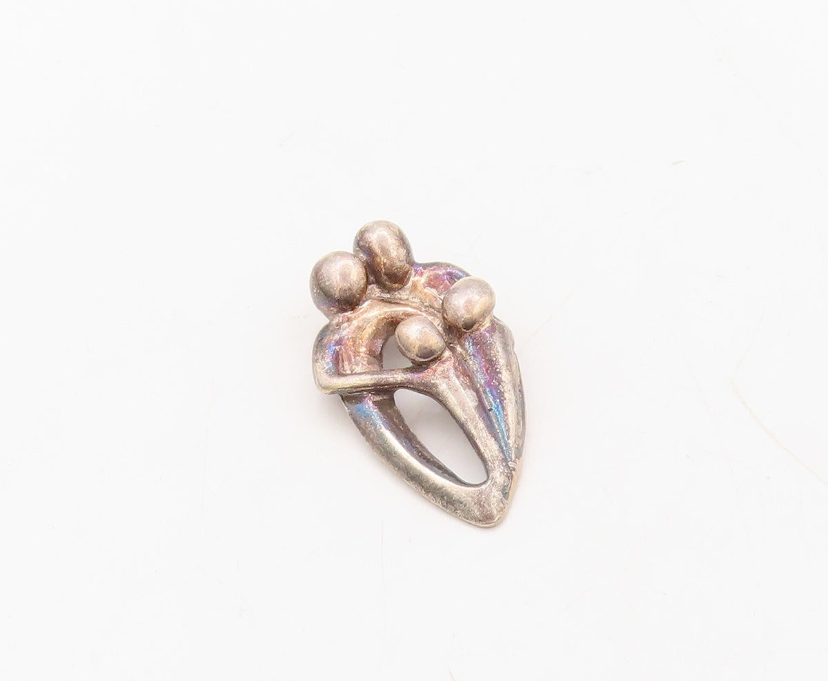 925 Sterling Silver Vintage Pendant Dark Tone Happy Community Cutout  PT23617