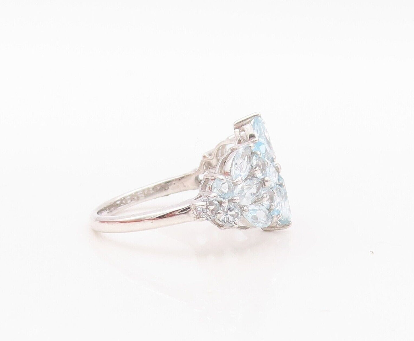 925 Sterling Silver Vintage Ring Blue Topaz Floral Inlay Sz 7  RG29980