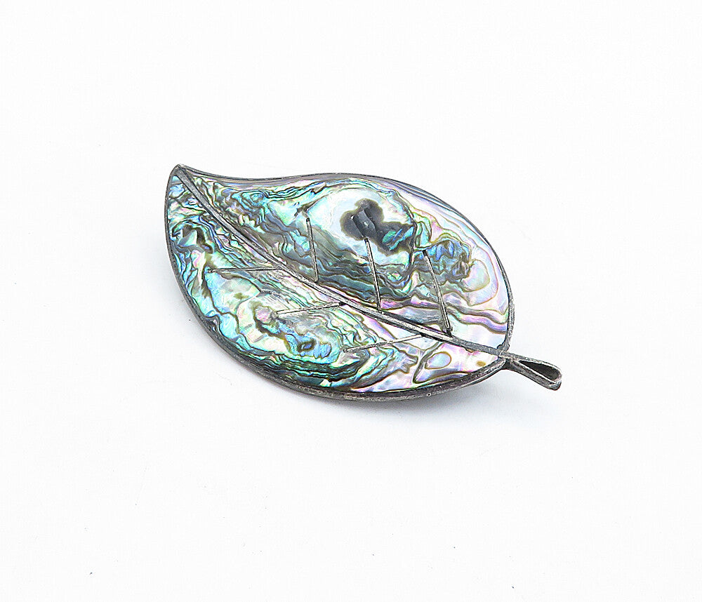 MEXICO 925 Sterling Silver  Vintage Abalone Single Leaf Brooch Pin  BP2079